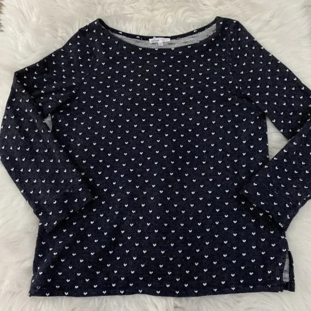 Talbots Hello Saturday Terry Cotton Boatneck Sweater Womens Petite Navy Heart